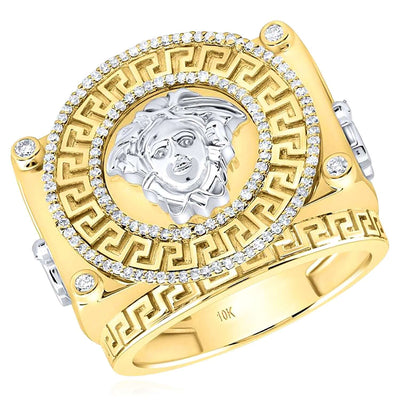 0.37CTW Natural Diamond Real 10K Two - Tone Gold Medusa Signet Ring - WJD Exclusives