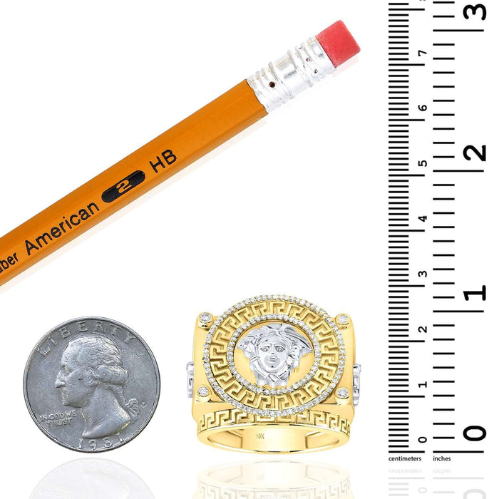 0.37CTW Natural Diamond Real 10K Two - Tone Gold Medusa Signet Ring - WJD Exclusives