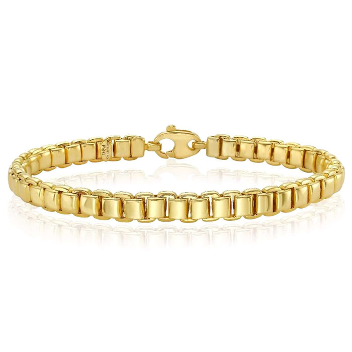 14K Yellow Gold Lite 6mm Venetian Bracelet (Solid Links) 7.25" - WJD Exclusives