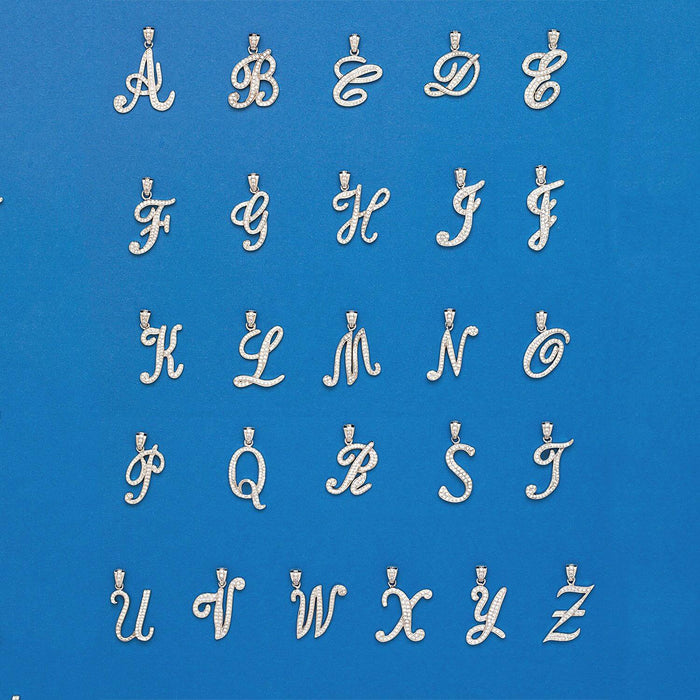 Sterling Silver Single Script Initial CZ Pendant with 18" Chain