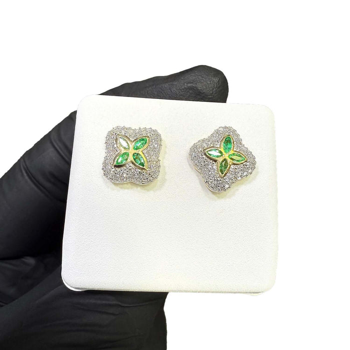 0.95CTW Natural Diamond & Natural Ruby Emerald 10K Gold Clover Stud Earrings 12mm - WJD Exclusives