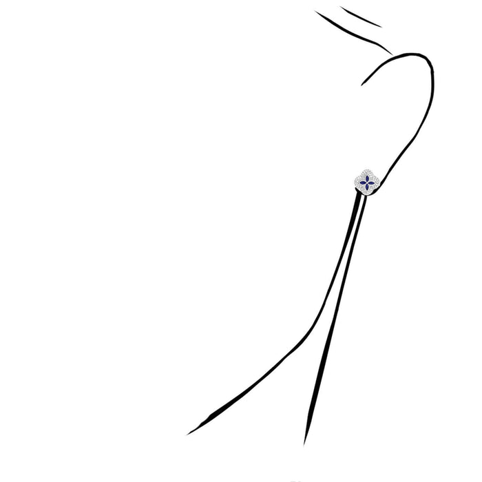 0.95CTW Natural Diamond Natural Sapphire Real 10K White Gold Clover Stud Earrings 12mm - WJD Exclusives