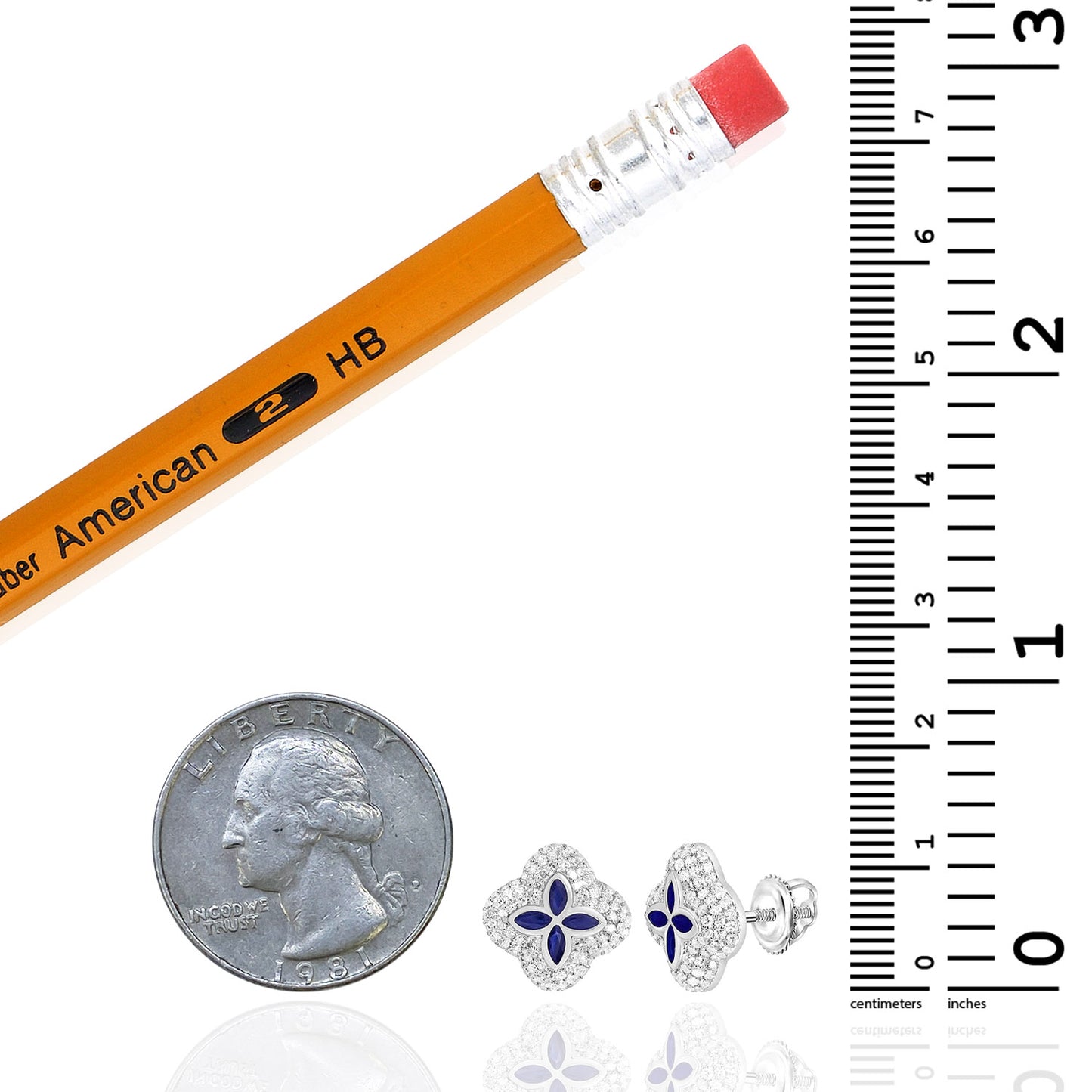 0.95CTW Real Diamond Natural Sapphire Real 10K White Gold Clover Stud Earrings 12mm