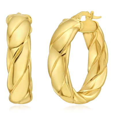 14K Gold Barely Twisted Hoop Earrings 20mm - WJD Exclusives