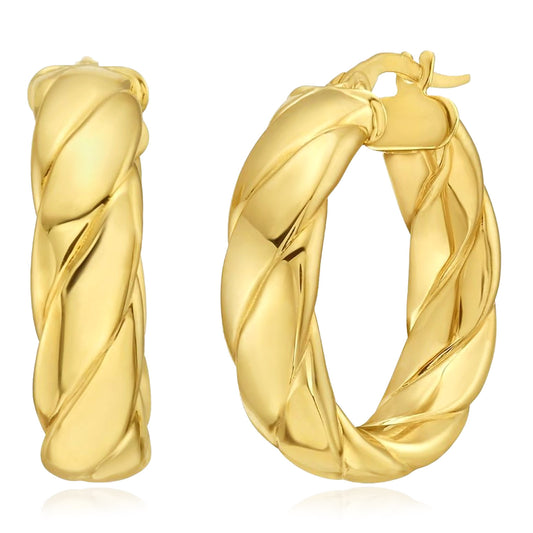 14K Real Gold Barely Twisted Hoop Earrings 20mm