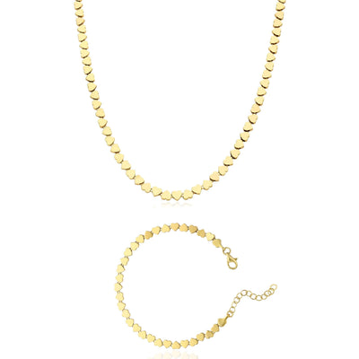 14K Yellow Gold Heart Link Necklace (15"–16") & Bracelet (5.5"–7") Set - WJD Exclusives