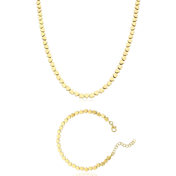 14K Yellow Gold Heart Link Necklace (15"–16") & Bracelet (5.5"–7") Set - WJD Exclusives