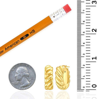 Real 14K Gold Puffed Croissant Hoop Earrings 22mm