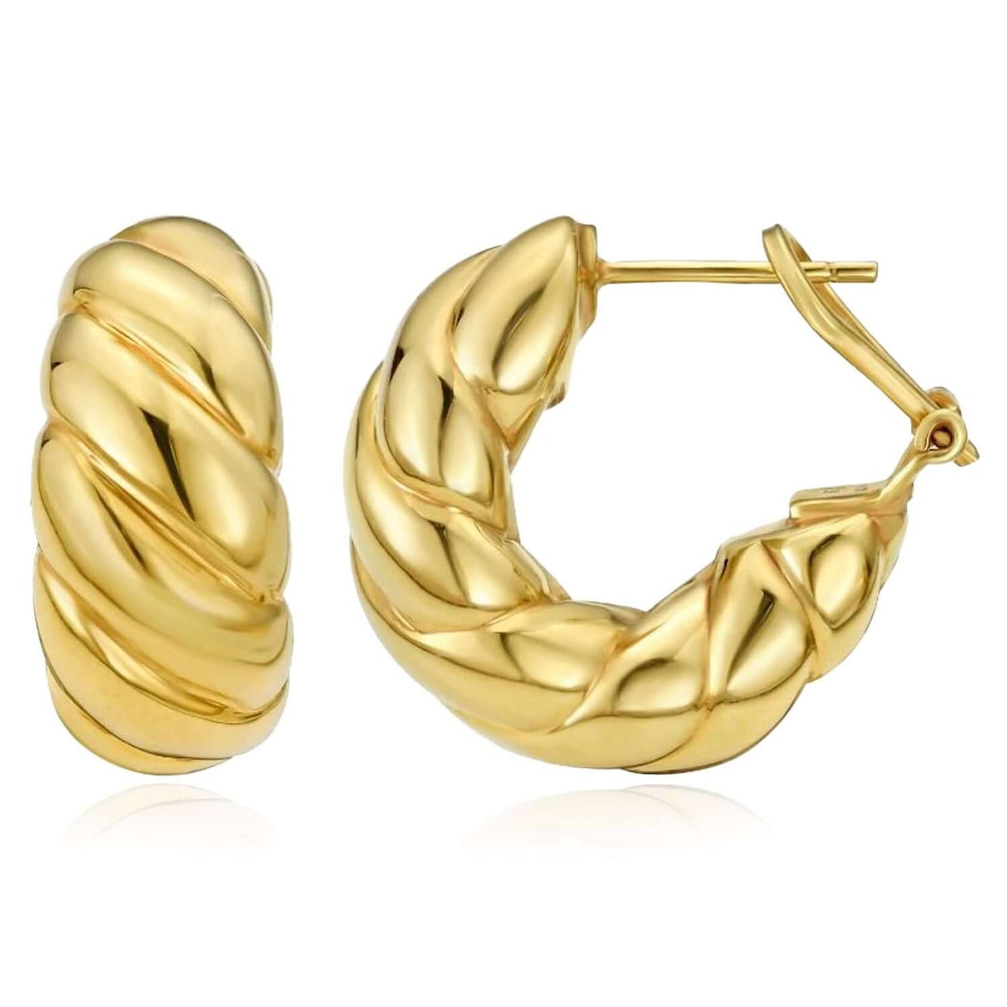 Real 14K Gold Polished Twisted Hoop Omega Back Earrings 22mm
