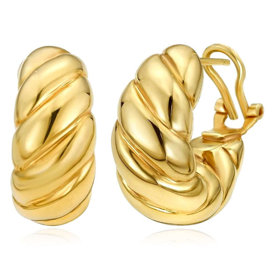 Real 14K Gold Polished Twisted Hoop Omega Back Earrings 22mm