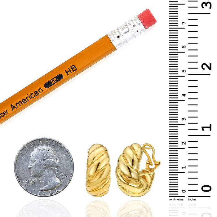 Real 14K Gold Polished Twisted Hoop Omega Back Earrings 22mm - WJD Exclusives