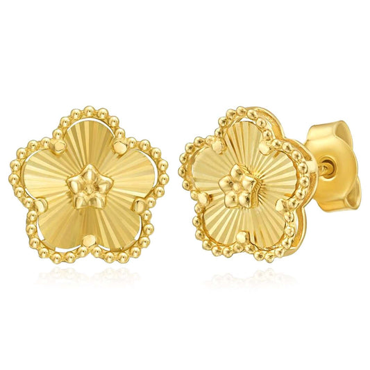 Real 14K Gold Radiating Flower Stud Earrings 11mm