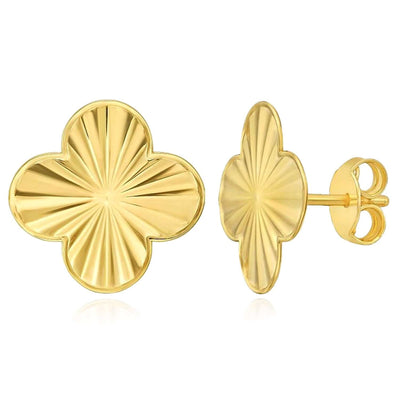 Real 14K Gold Textured Clover Flower Stud Earrings 12mm - WJD Exclusives