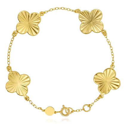 Real 14K Gold Textured Adjustable Clover Bracelet 6.5"-7.25"