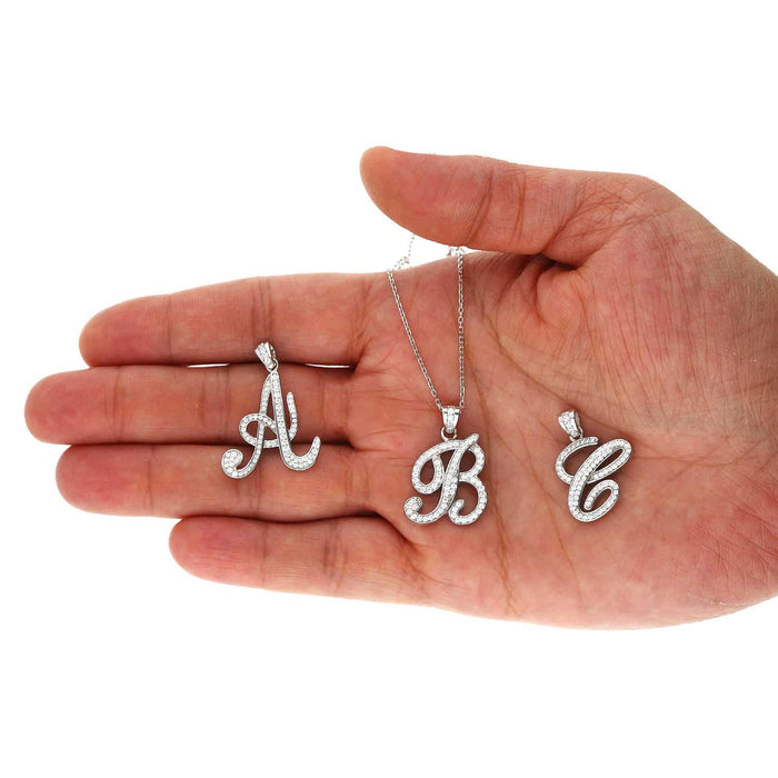 Sterling Silver Single Script Initial CZ Pendant with 18" Chain