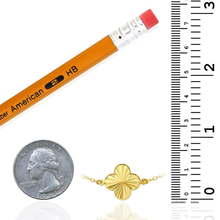 14K Yellow Gold Diamond - Cut Clover Station Necklace (Solid Links) 16" - 18" Adjustable - WJD Exclusives