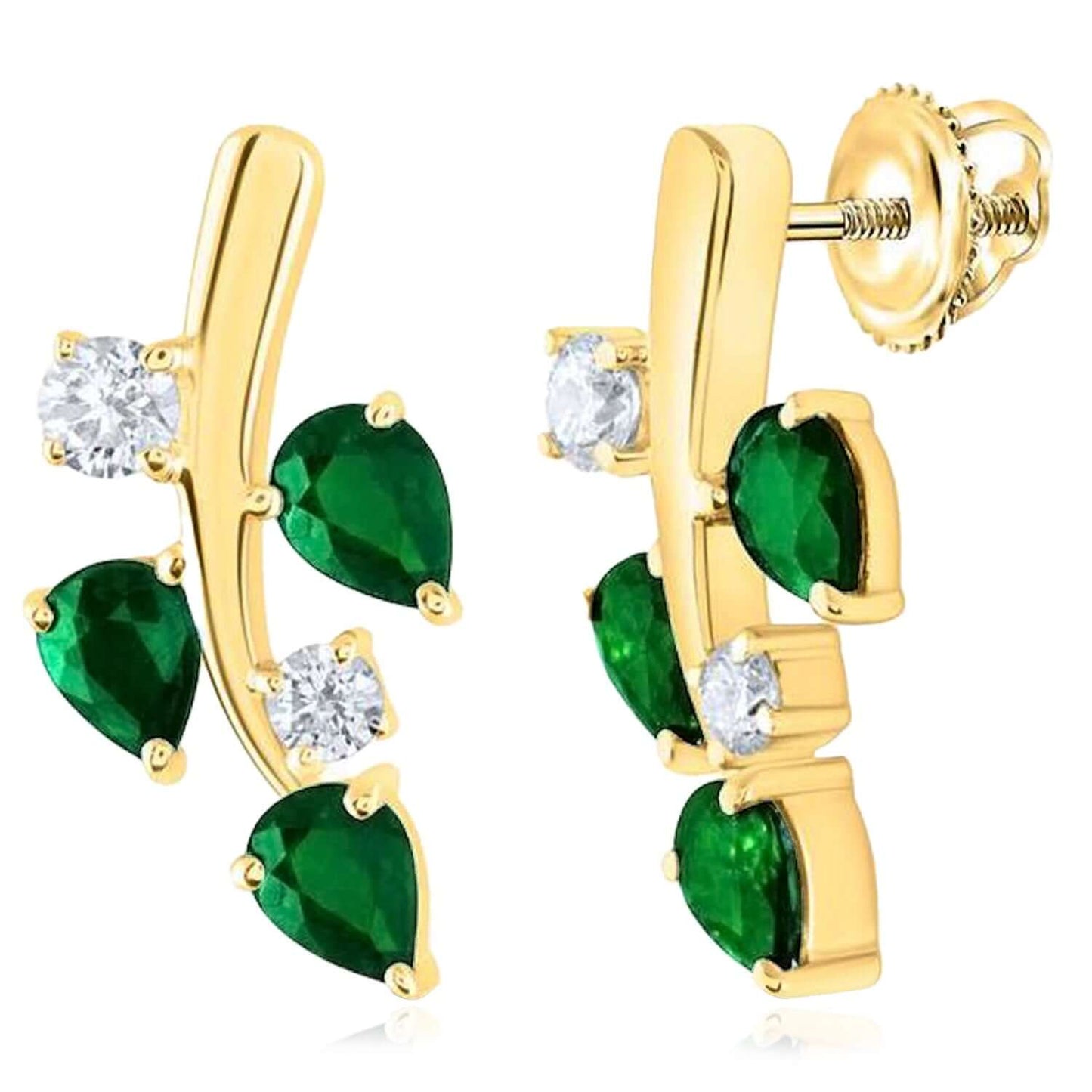 1.20CTW Real Diamond & Natural Ruby Emerald 14K Real Gold Leaf Stud Earrings 16mm