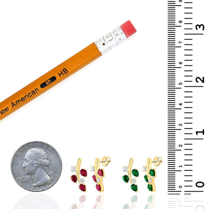 1.20CTW Real Diamond & Natural Ruby Emerald 14K Real Gold Leaf Stud Earrings 16mm