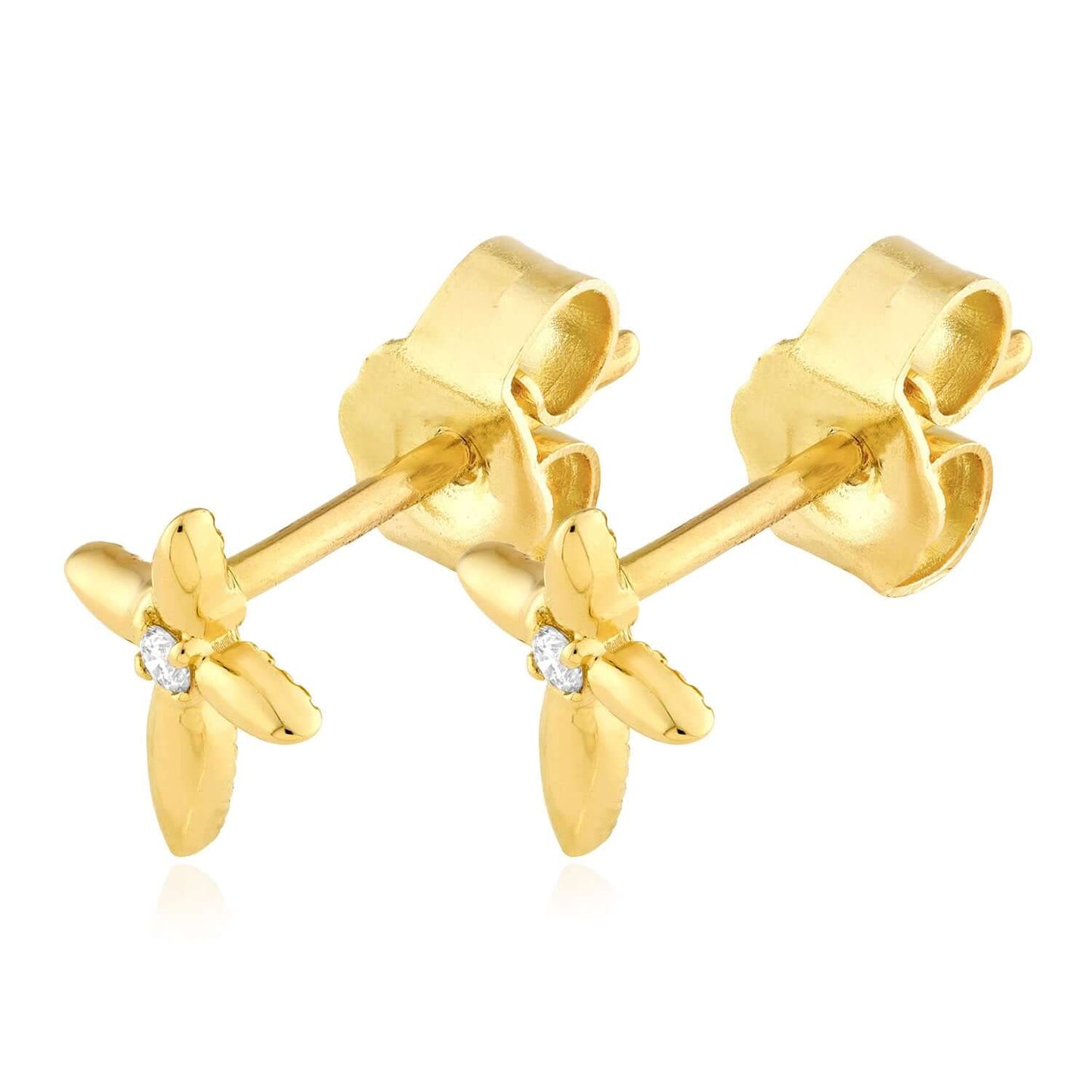 Real 14K Gold 0.02CTW Real Diamond Cross Stud Earrings 8mm