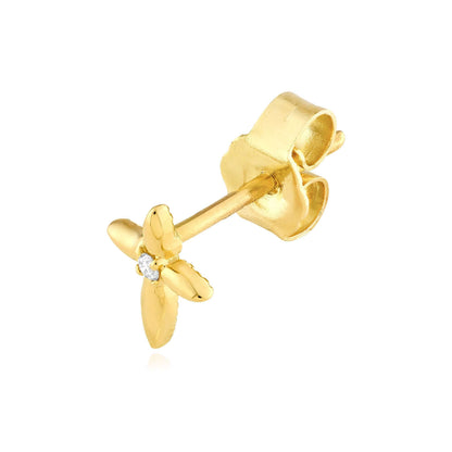 Real 14K Gold 0.02CTW Real Diamond Cross Stud Earrings 8mm