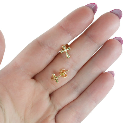 Real 14K Gold 0.03CTW Natural Diamond Cross Stud Earrings 11mm