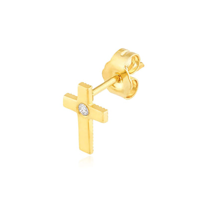 Real 14K Gold 0.04CTW Real Diamond Cross Stud Earrings 11mm