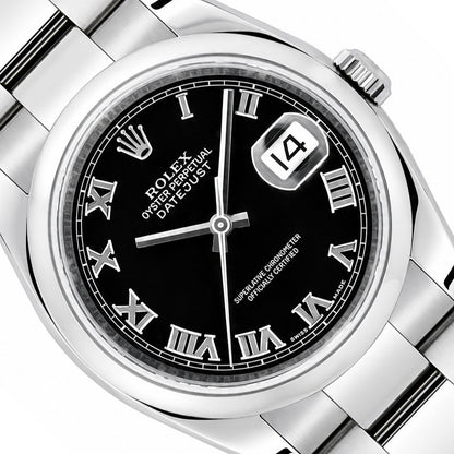 Rolex Datejust 116200 36mm Black Roman Dial Stainless Steel Men's Watch