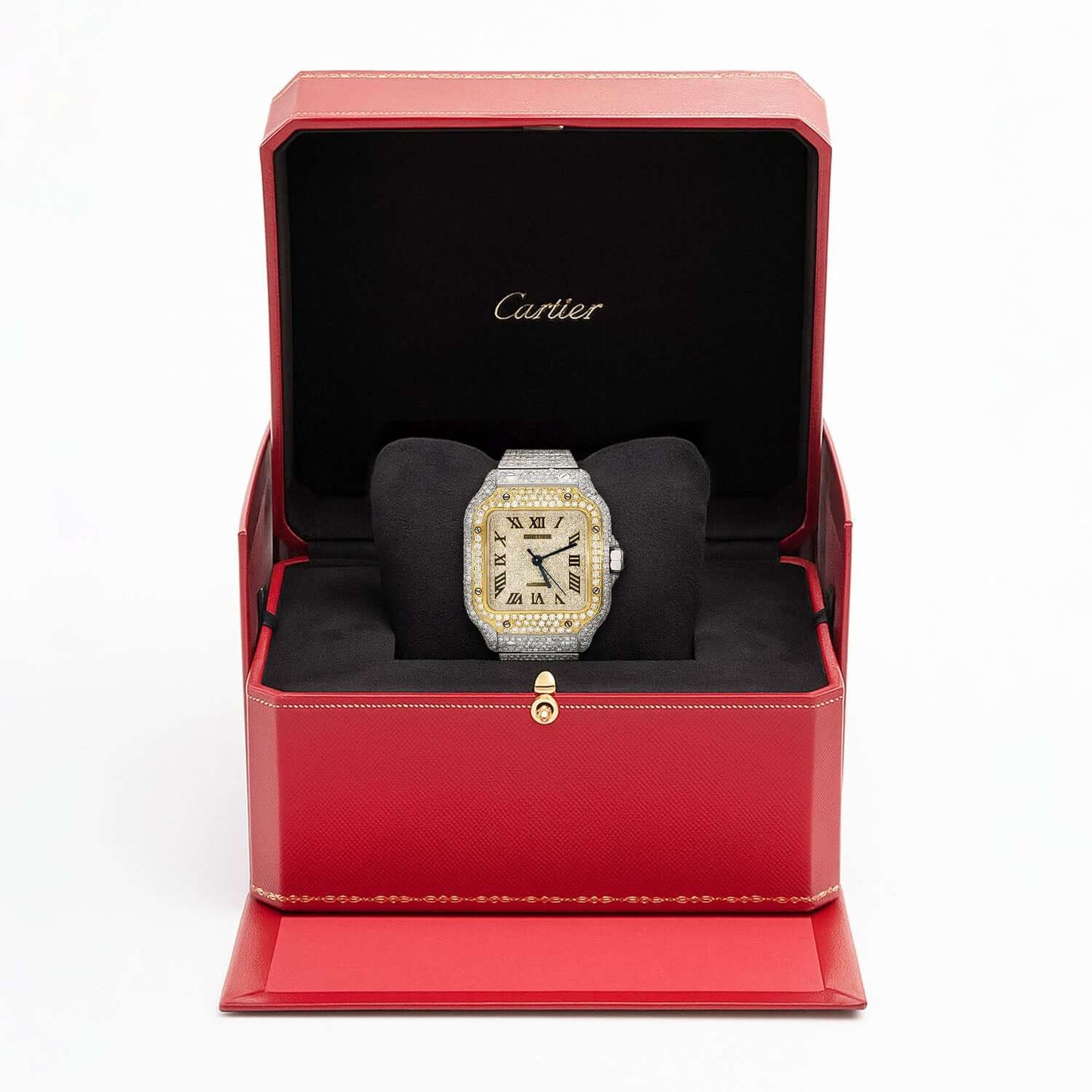 Cartier Santos WSSA0018 40mm Auto SS Watch w/ Aftermarket 12.5CTW Diamond Bezel Dial