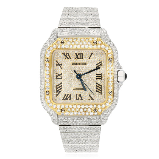 Cartier Santos 40mm Automatic Watch 12CTW Real Diamond Custom Full Pave Roman Dial