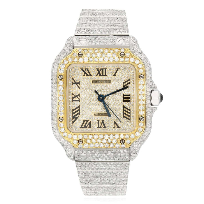 Cartier Santos WSSA0018 40mm Auto SS Watch w/ Aftermarket 12.5CTW Diamond Bezel Dial - WJD Exclusives
