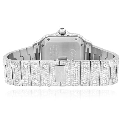Cartier Santos 40mm Automatic Watch 12CTW Real Diamond Custom Full Pave Roman Dial