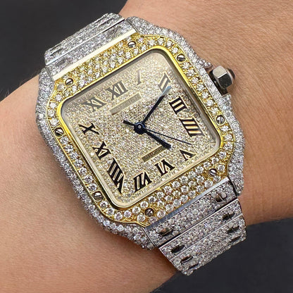 Cartier Santos 40mm Automatic Watch 12CTW Real Diamond Custom Full Pave Roman Dial