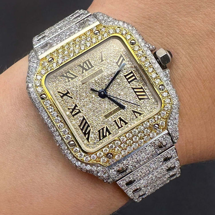 Cartier Santos WSSA0018 40mm Auto SS Watch w/ Aftermarket 12.5CTW Diamond Bezel Dial - WJD Exclusives