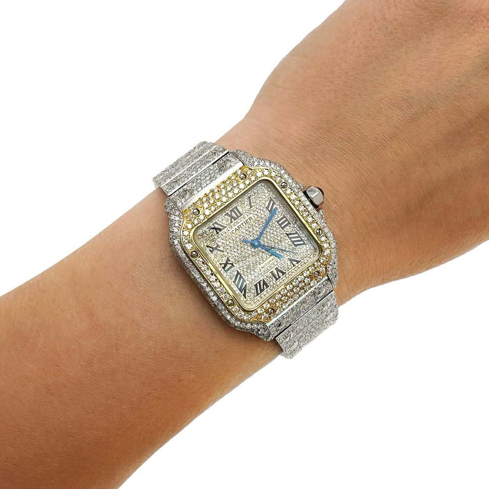 Cartier Santos WSSA0018 40mm Auto SS Watch w/ Aftermarket 12.5CTW Diamond Bezel Dial - WJD Exclusives