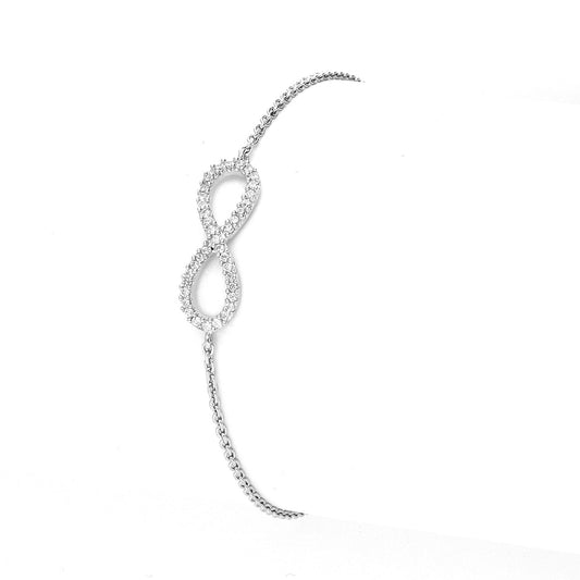 Sterling Silver Cubic Zirconia Infinity Charm Adjustable Bolo Slider Bracelet