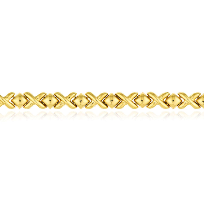 10K Yellow Gold 5mm Stampato XO Bracelet (Hollow) 7.25" - WJD Exclusives