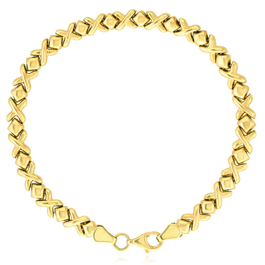 10K Real Gold 5mm Stampato XO Bracelet 7.25"