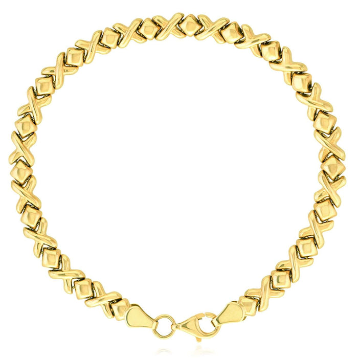 10K Yellow Gold 5mm Stampato XO Bracelet (Hollow) 7.25" - WJD Exclusives