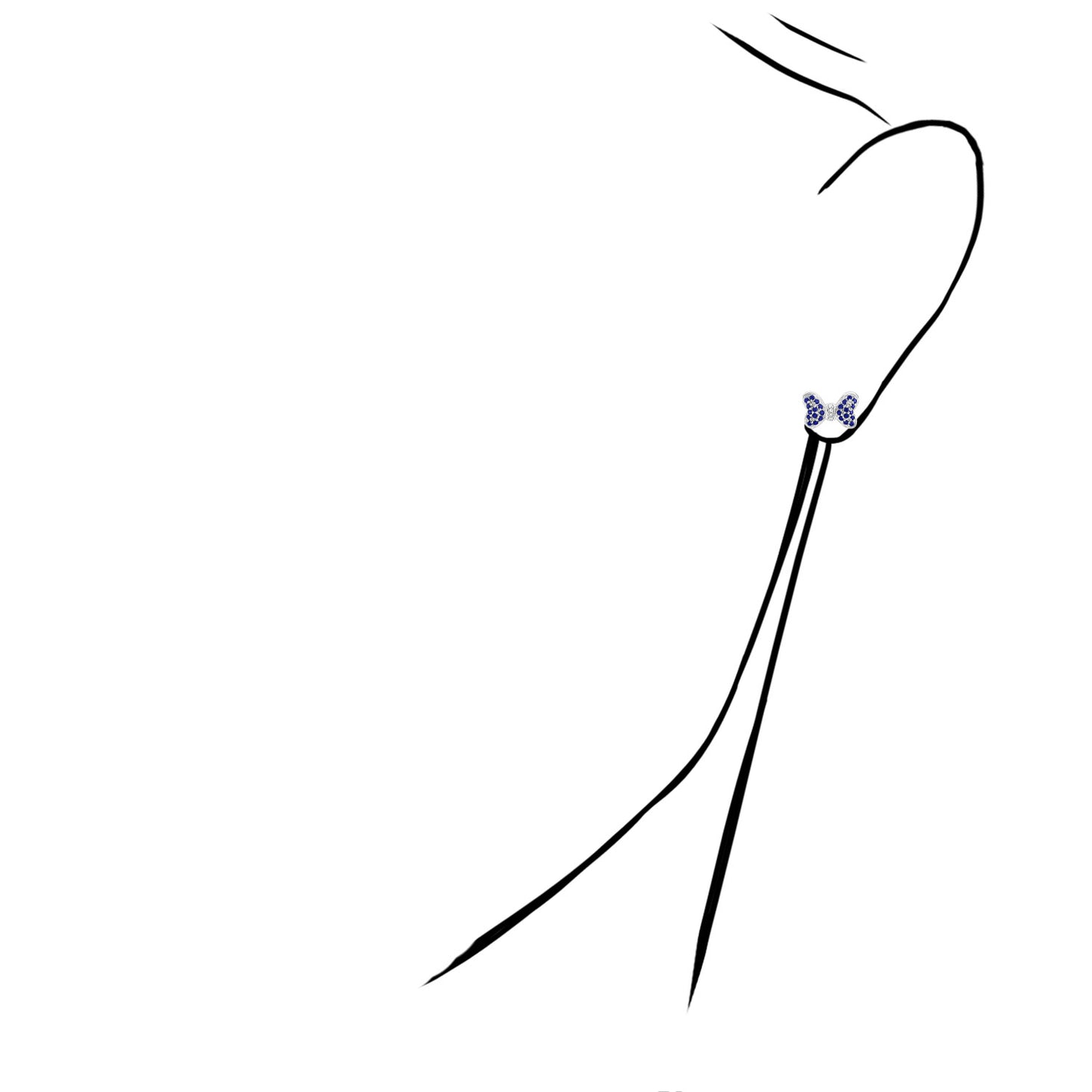 0.35CTW Real Diamond & Natural Blue, Pink Sapphire 14K Real Gold Bow Stud Earrings 7mm