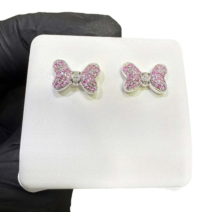 0.35CTW Natural Diamond & Natural Blue, Pink Sapphire 14K Gold Bow Stud Earrings 7mm - WJD Exclusives