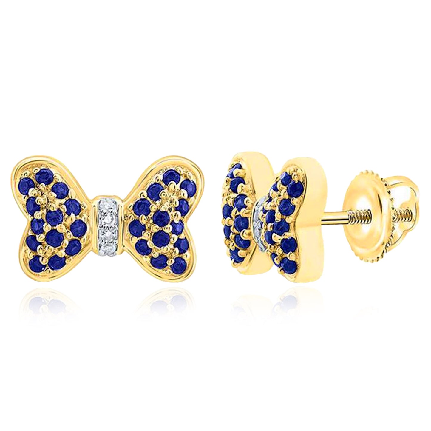 0.35CTW Real Diamond & Natural Ruby Emerald Sapphire 14K Gold Bow Stud Earrings 7mm