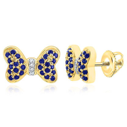 0.35CTW Real Diamond & Natural Ruby Emerald Sapphire 14K Gold Bow Stud Earrings 7mm