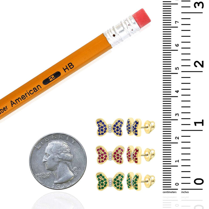 0.35CTW Natural Diamond & Natural Ruby Emerald Sapphire 14K Gold Bow Stud Earrings 7mm - WJD Exclusives