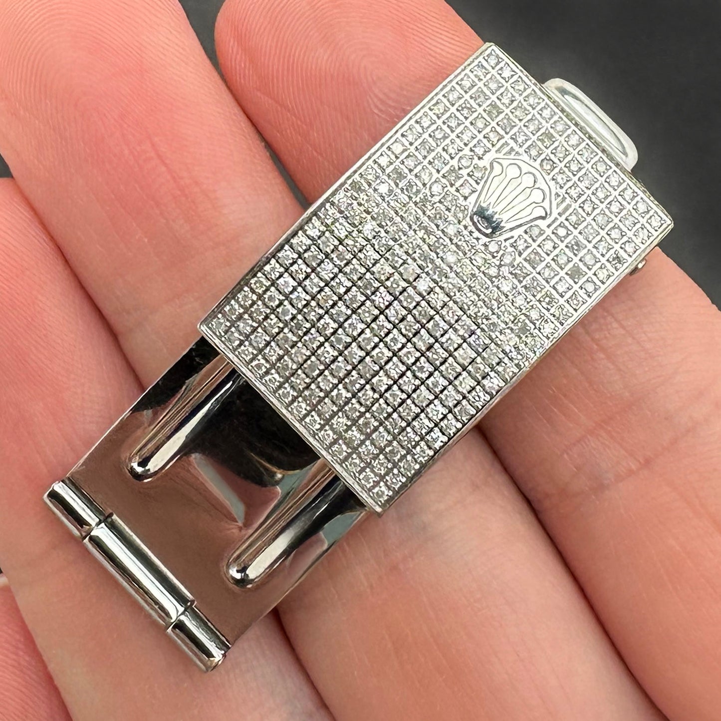 2.50CTW Real Diamond Stainless Steel Folding Clasp Buckle for Rolex 20mm