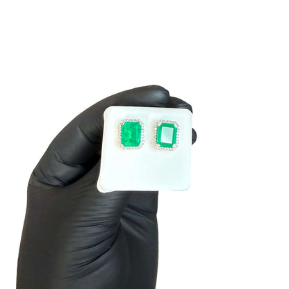 6.75 TCW Natural Diamond & Simulated Green Emerald 10K Gold Stud Earrings 13mm - WJD Exclusives