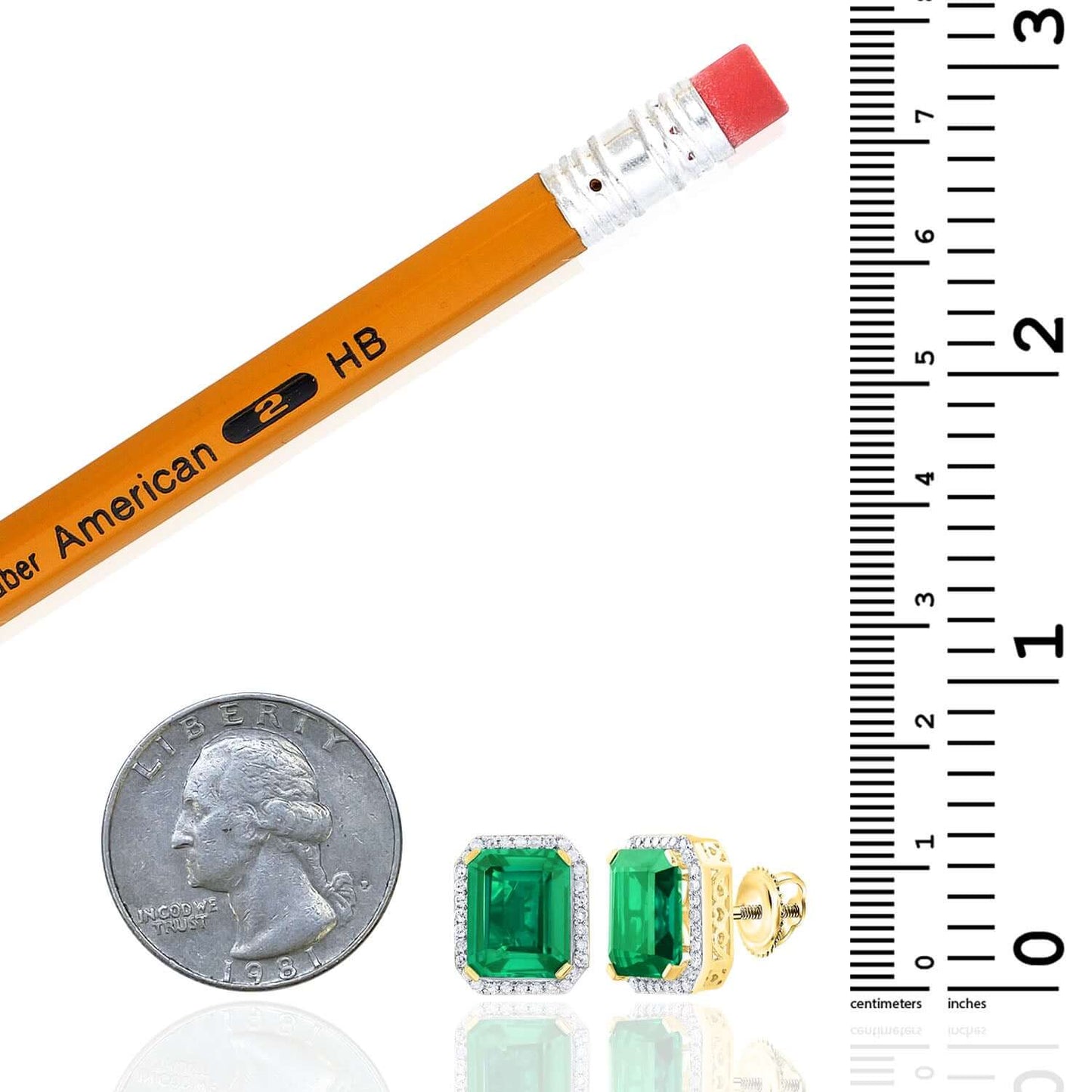 6.75 TCW Natural Diamond & Simulated Green Emerald 10K Gold Stud Earrings 13mm - WJD Exclusives