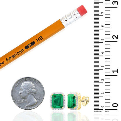 6.75 TCW Natural Diamond & Simulated Green Emerald 10K Gold Stud Earrings 13mm - WJD Exclusives