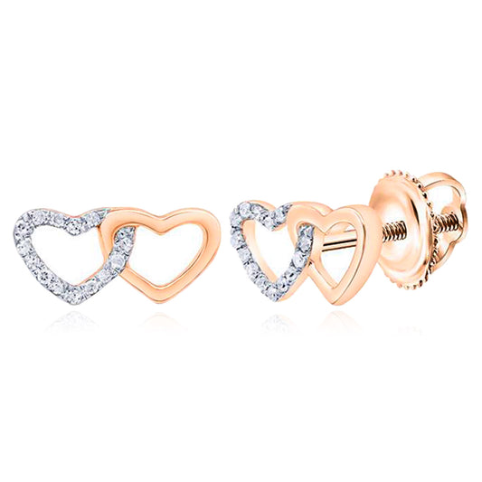 0.08 TCW Real Diamond 10k Real Gold Double Open Heart Stud Earrings 5mm