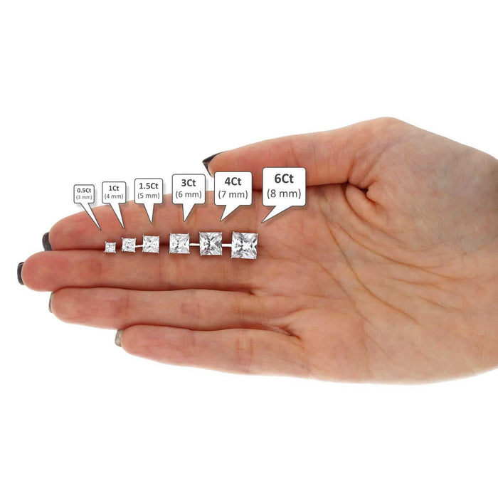 925 Sterling Silver Princess-Cut CZ Solitaire Screw Back Stud Earrings 0.5CT-6CT