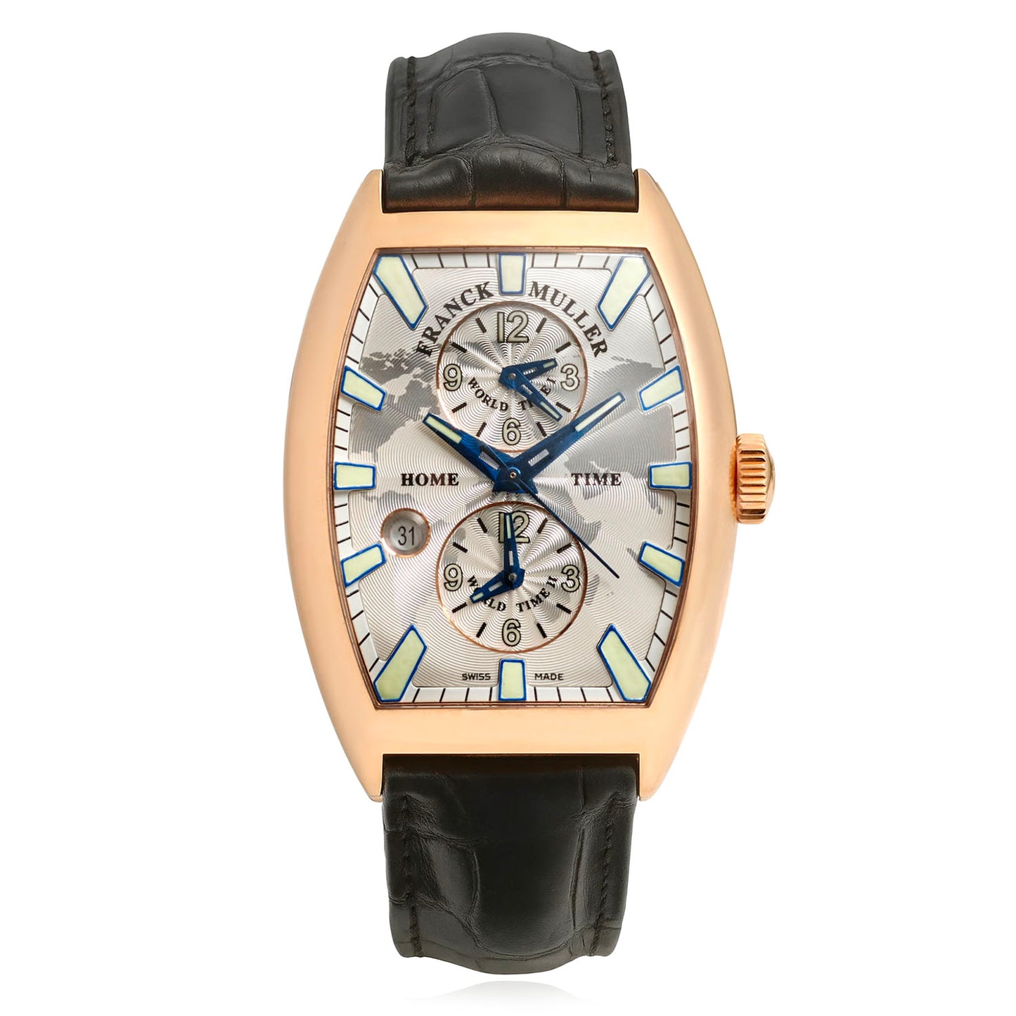 NEW Franck Muller Master Banker Stick Indexes Dial Black Leather Strap Watch